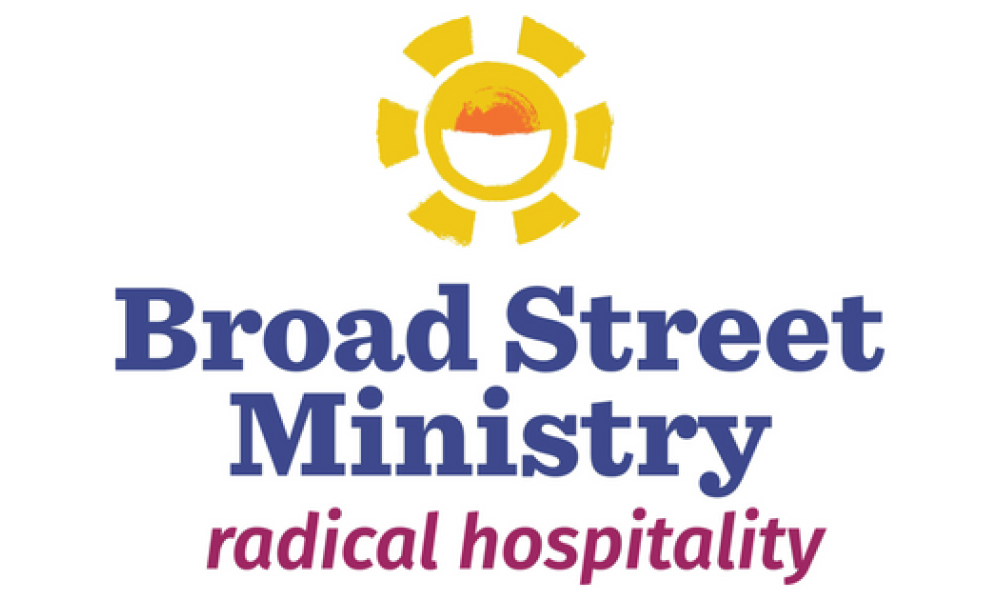 Broad Street Ministry Logo with text in blue above the words radical hospitality in purple