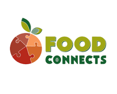 Food Connects logo with  the name of the organization in green font next to a red apple